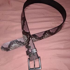 Handmade Real Python Pink & Brown Snakeskin Italian Leather Belt (Any Size)